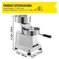 Hampurilaispihvipuristin alumiiniseos ja ruostumaton teräs 150 mm 1000 pihvipaperia