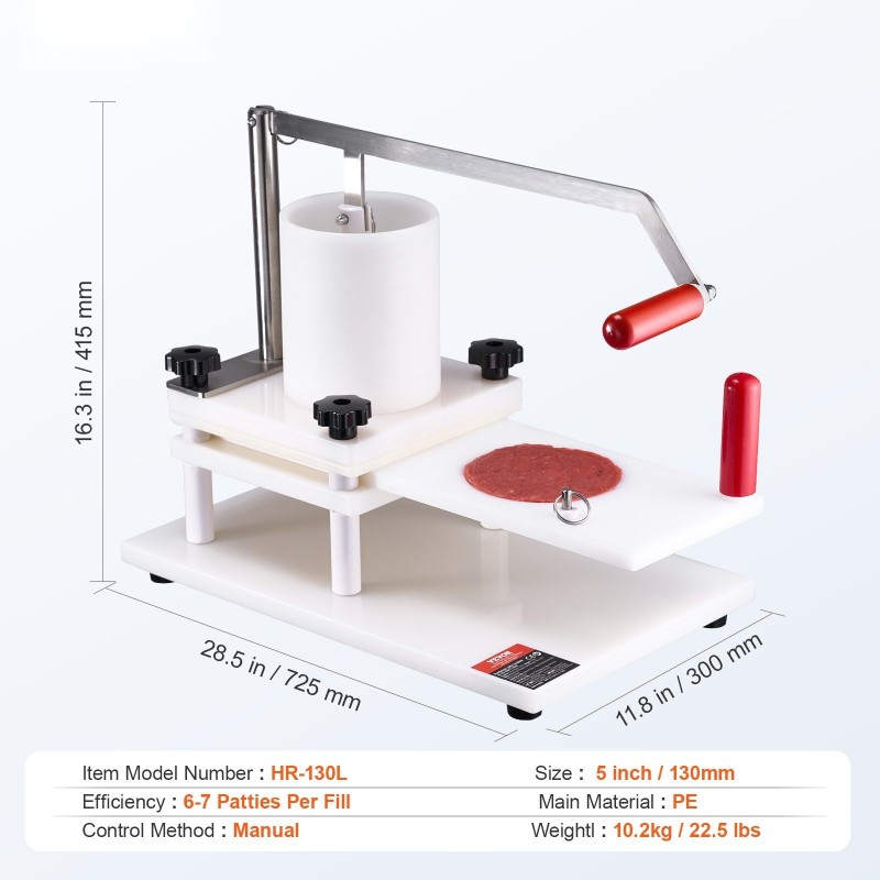 Hampurilaispihvikone manuaalinen PE-muovi 130 mm 1,5 kg ammattikäyttöön