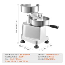 Hampurilaispihvikone ruostumaton teräs kolme muottikokoa 4 5 6 tuumaa 1500 pihvipaperia