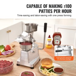 Manuaalinen hampurilaispihvikone ruostumaton teräs alumiiniseosrunko 100 mm pihvi 1000 kpl pihvipapereita