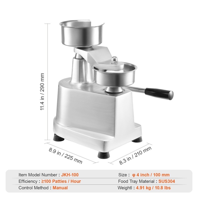 Manuaalinen hampurilaispihvikone ruostumaton teräs alumiiniseosrunko 100 mm pihvi 1000 kpl pihvipapereita