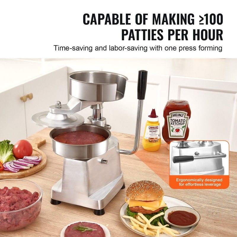 Manuaalinen burgeripihviprässi 150 mm ruostumaton teräskulho 1000 kpl pihvivahtipapereita ammattikeittiöön