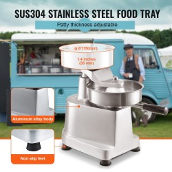 Manuaalinen burgeripihviprässi 150 mm ruostumaton teräskulho 1000 kpl pihvivahtipapereita ammattikeittiöön