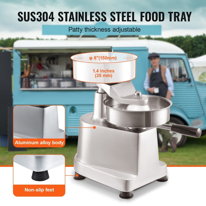 Manuaalinen burgeripihviprässi 150 mm ruostumaton teräskulho 1000 kpl pihvivahtipapereita ammattikeittiöön