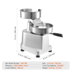 Manuaalinen burgeripihviprässi 150 mm ruostumaton teräskulho 1000 kpl pihvivahtipapereita ammattikeittiöön
