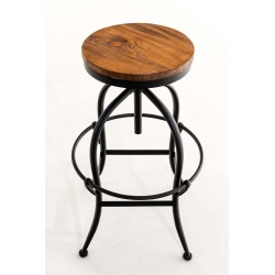 Teollinen säädettävä baarijakkara puuistuimella ja metallijalalla