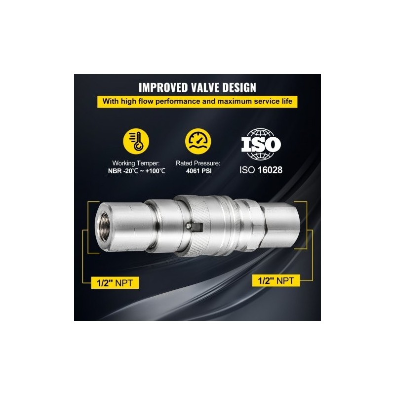 Hydraulinen tasopintainen pikaliitinsarja teräs 1/2 tuuman NPT 280 bar PVC-suojakannet