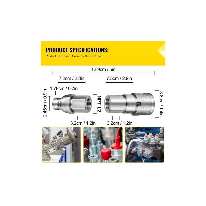Hydraulinen tasopintainen pikaliitinsarja teräs 1/2 tuuman NPT 280 bar PVC-suojakannet