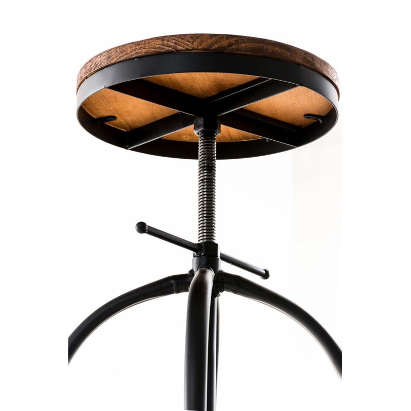 Teollinen säädettävä baarijakkara puuistuimella ja metallijalalla