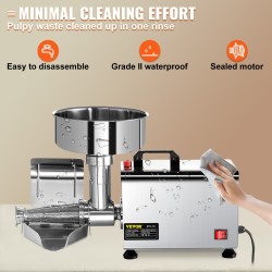 Sähköinen tomaattimylly ruostumatonta terästä 370 watin moottorilla 9-tuumainen aukko 90–160 kilogrammaa tunnissa