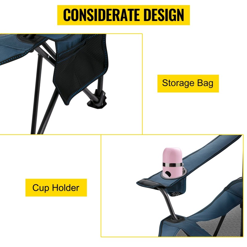 Taitettava lepotuoli 600D Oxford ja verkkokangas jalkatuki mukiteline sininen