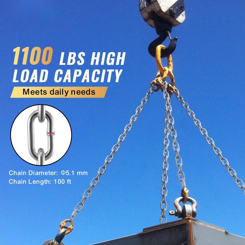 Kelaketju hiiliteräs galvanoitu 5,1 mm 30,48 m 498 kg kaksi pikalukkoa