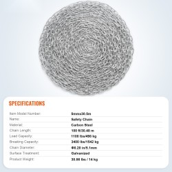 Kelaketju hiiliteräs galvanoitu 5,1 mm 30,48 m 498 kg kaksi pikalukkoa