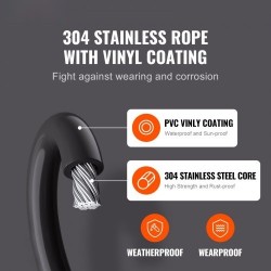 304-ruostumaton teräsvaijeri PVC-pinnoitettu 1,59 mm 7x7 50 m musta