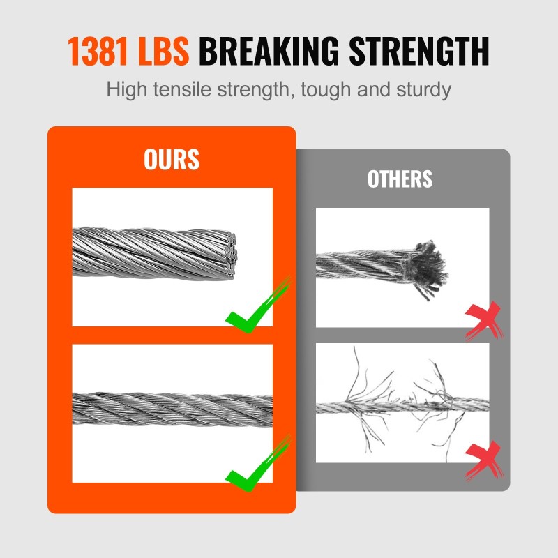 Ruostumaton 316-teräsvaijeri 3,18 mm 91,5 m 7x7 säikeinen kaidekäyttöön leikkuri mukana