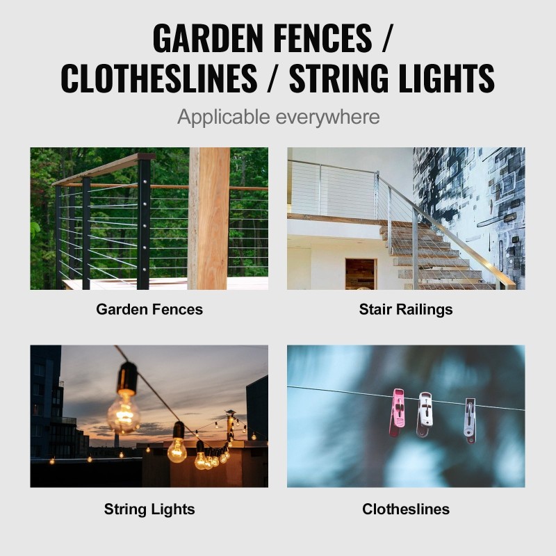 Ruostumaton 316-teräsvaijeri 3,18 mm 91,5 m 7x7 säikeinen kaidekäyttöön leikkuri mukana