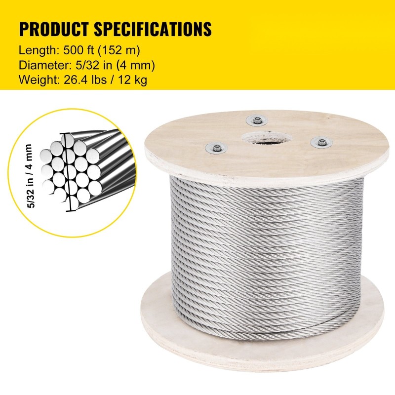 Ruostumaton teräsvaijeri T316 4 mm 152 m 1x19 1496 kg murtolujuus