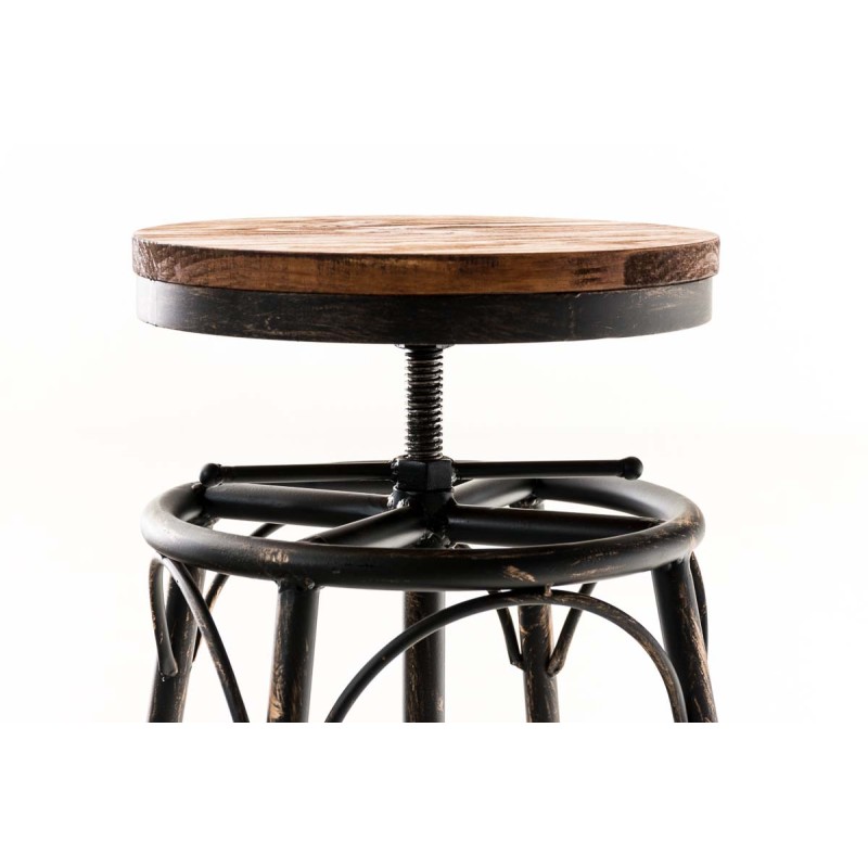 Säädettävä pyörivä baarijakkara Beam teollisella tyylillä ja puuistuimella