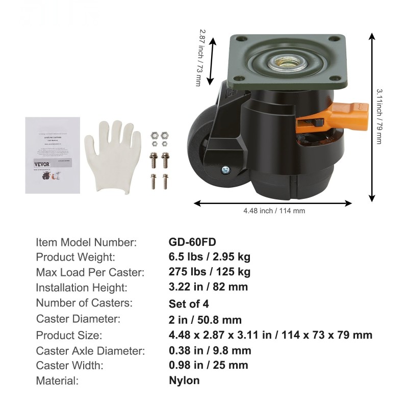 Tasonsäätöpyörät 4 kpl 499 kg 50,8 mm nailon 360 astetta työpenkeille