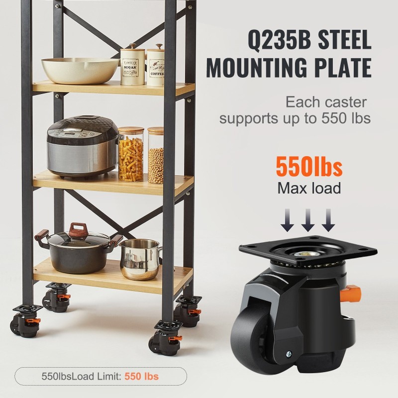 Säädettävät tasauspyörät nailonia 63,5 mm 4 kpl 250 kg pyörää kohti