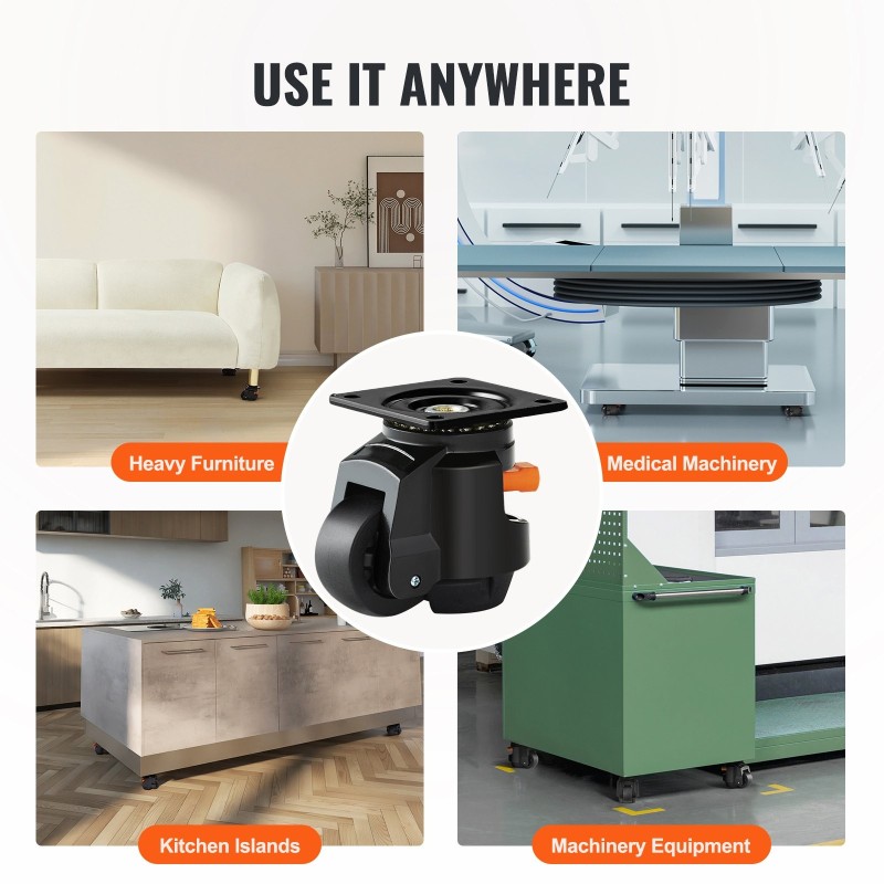 Säädettävät tasauspyörät nailonia 63,5 mm 4 kpl 250 kg pyörää kohti