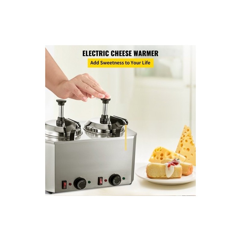 Juusto- ja kastikelämmitin ruostumatonta terästä kaksi 2,3 l säiliötä kaksi pumppua