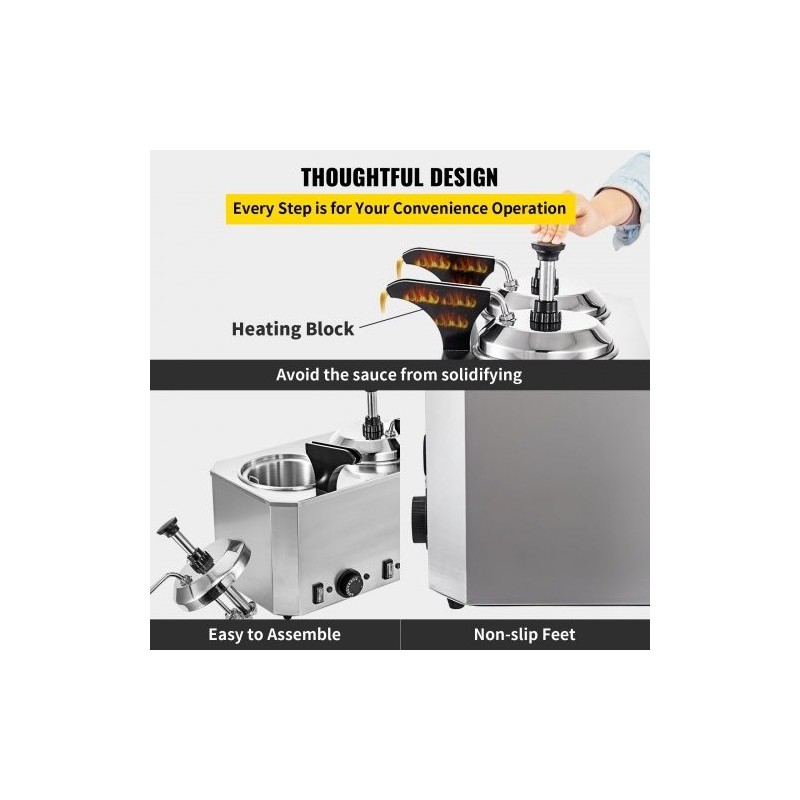 Juusto- ja kastikelämmitin ruostumatonta terästä kaksi 2,3 l säiliötä kaksi pumppua