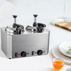 Juusto- ja kastikelämmitin ruostumatonta terästä kaksi 2,3 l säiliötä kaksi pumppua