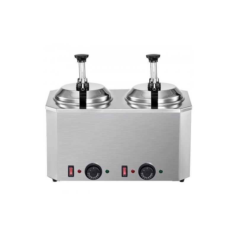 Juusto- ja kastikelämmitin ruostumatonta terästä kaksi 2,3 l säiliötä kaksi pumppua