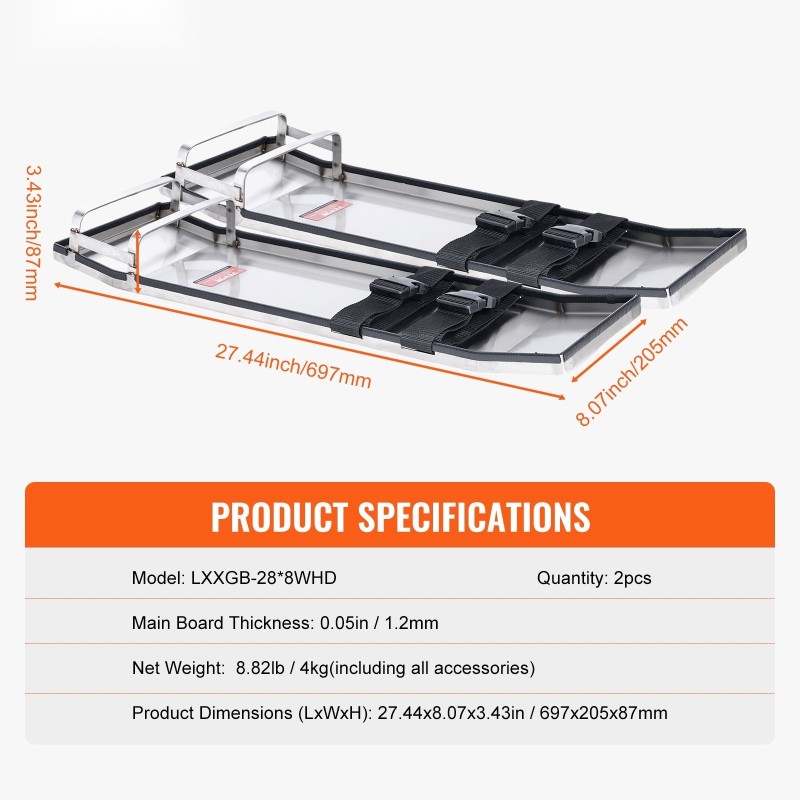 Polvilaudat ruostumattomasta teräksestä 697 x 205 mm pari betonin viimeistelyyn