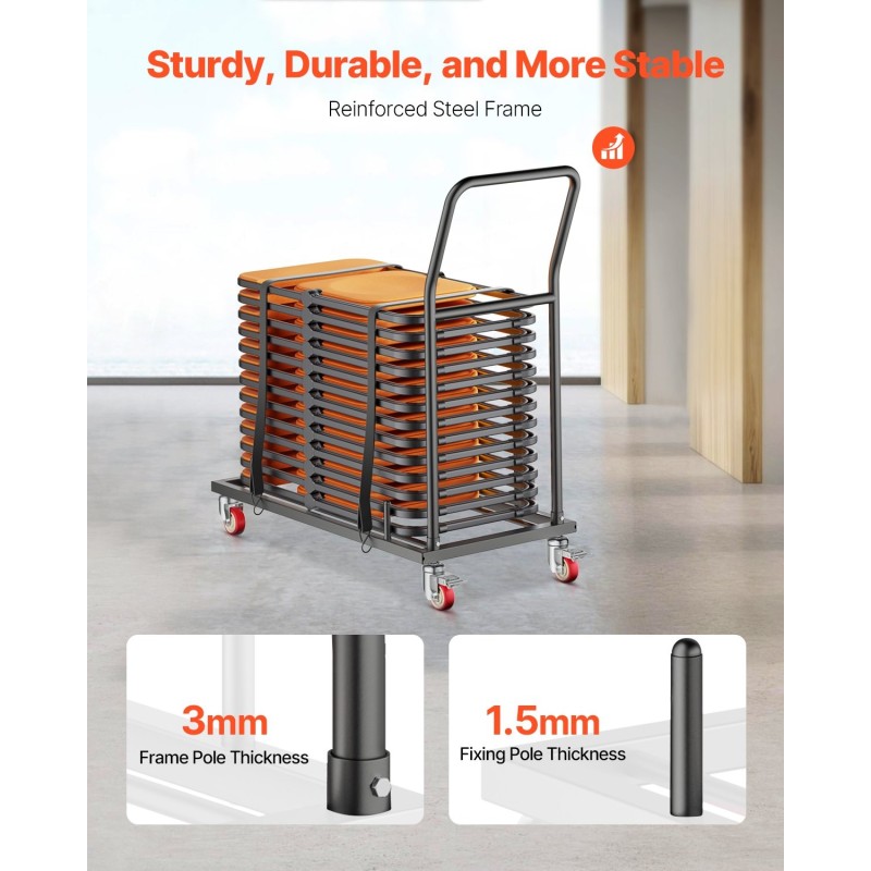 Taittotuolikärry teräsrunko 136 kg kantavuus jopa 25 taittotuolille kumipyörillä