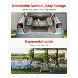 Taittotuolikärry teräsrunko 136 kg kantavuus jopa 25 taittotuolille kumipyörillä