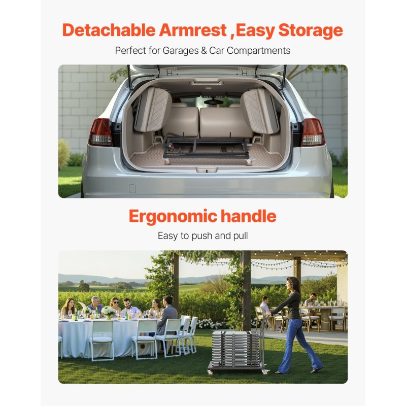 Taittotuolikärry teräsrunko 136 kg kantavuus jopa 25 taittotuolille kumipyörillä