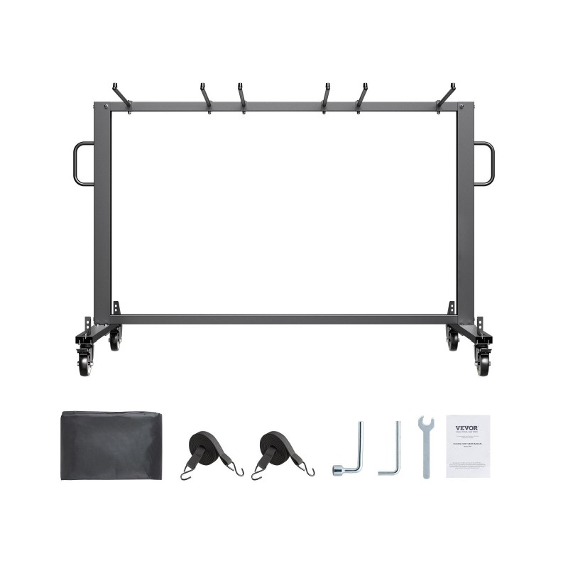 Taittotuolien kuljetuskärry Q235-rautainen runko 42 tuolia 181 kg jarrulliset pyörät mattamusta