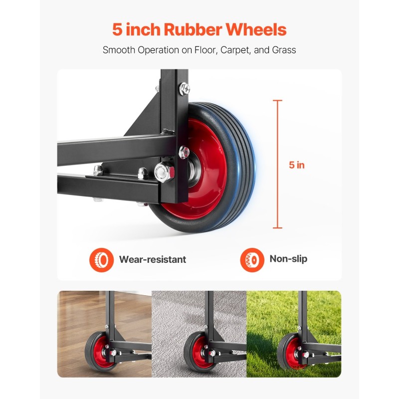 Taitettavien tuolien säilytyskärry Q235-rauta 10 tuolia kantavuus 45kg kumipyörät mattamusta