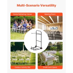 Taitettavien tuolien säilytyskärry Q235-rauta 10 tuolia kantavuus 45kg kumipyörät mattamusta