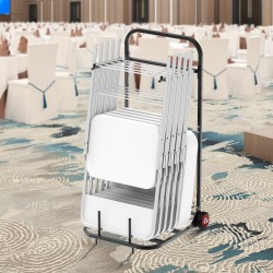 Taitettavien tuolien säilytyskärry Q235-rauta 10 tuolia kantavuus 45kg kumipyörät mattamusta