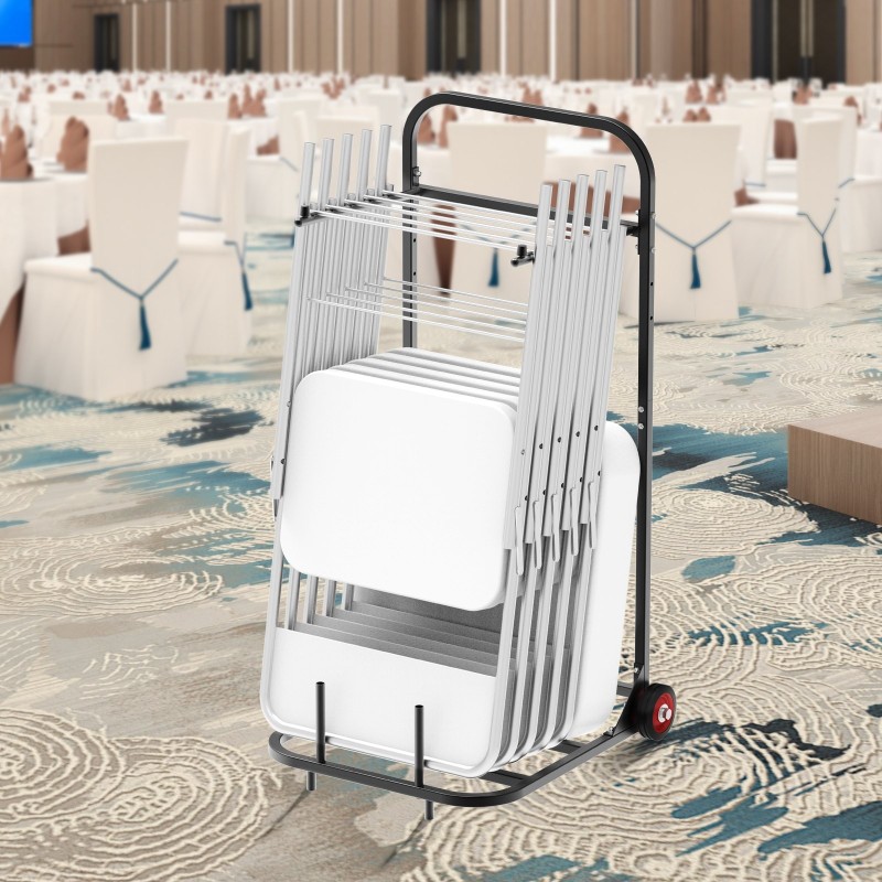 Taitettavien tuolien säilytyskärry Q235-rauta 10 tuolia kantavuus 45kg kumipyörät mattamusta