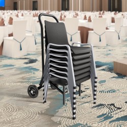 Taittotuolivaunu Q235-teräs 68 kg kantavuus 10 taittotuolia kumipyörillä mattamusta