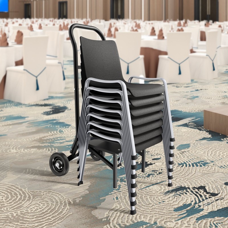 Taittotuolivaunu Q235-teräs 68 kg kantavuus 10 taittotuolia kumipyörillä mattamusta