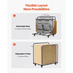 Taittuva tuolikärry rautarunkoinen jopa viisi pöytää ja neljätoista tuolia kääntyvät lukittavat pyörät