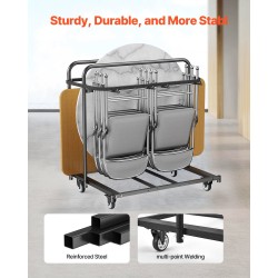 Taittuva tuolikärry rautarunkoinen jopa viisi pöytää ja neljätoista tuolia kääntyvät lukittavat pyörät