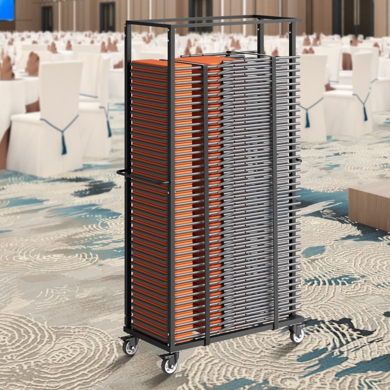 Metallinen taittotuolikärry Q235-rauta 60 tuolia 227 kg kantavuus lukittavat kääntöpyörät mattamusta