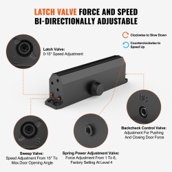 Hydraulinen ovipumppu valualumiinirunko musta sopii enintään 150 kiloa painaville oville