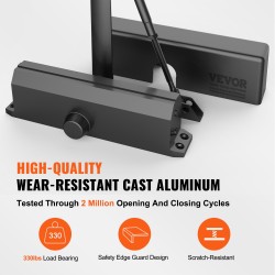 Hydraulinen ovipumppu valualumiinirunko musta sopii enintään 150 kiloa painaville oville