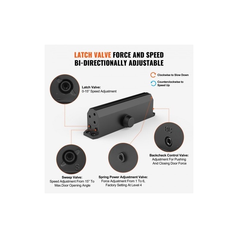 Hydraulinen oven suljin valualumiinirunko 120 kg säädettävä musta