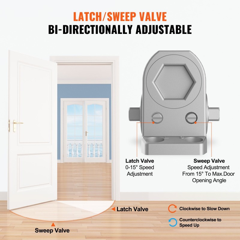 Hydraulinen valualumiini ovensuljin säädettävä enintään 85 kg oville hopea