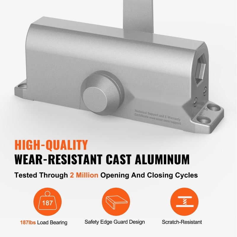 Hydraulinen valualumiini ovensuljin säädettävä enintään 85 kg oville hopea