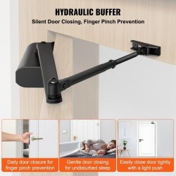 Hydraulinen oven suljin valualumiinirunko 85 kg kantavuus säädettävä sulkeutumisnopeus musta