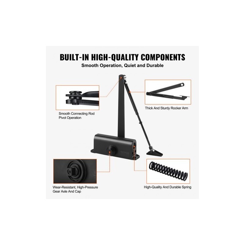 Hydraulinen oven suljin valualumiinirunko 85 kg kantavuus säädettävä sulkeutumisnopeus musta